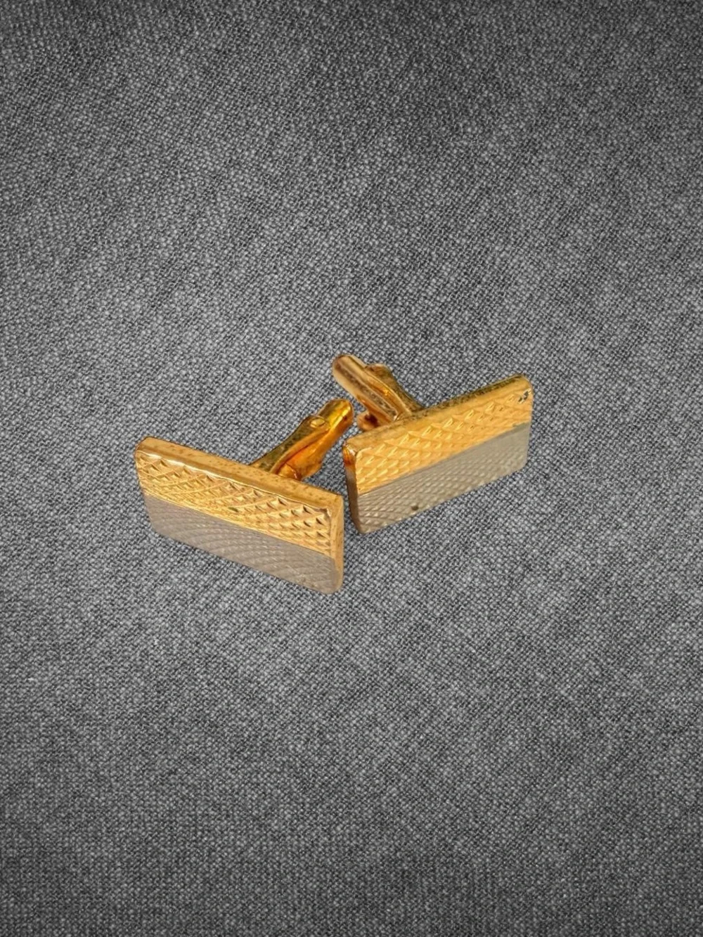 Vintage Gold And Silver Tone Textured Rectangle Cufflinks Pair